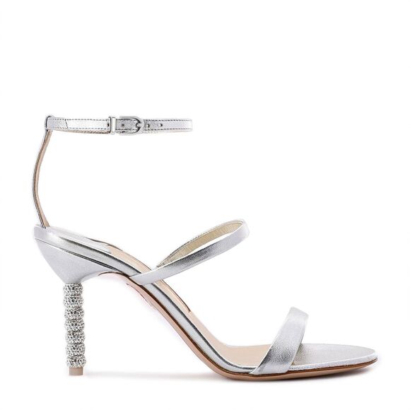 Sophia Webster Silver Rosalind Crystal Heel Sandals Size 40 Formal Ankle Strap - Picture 11 of 11
